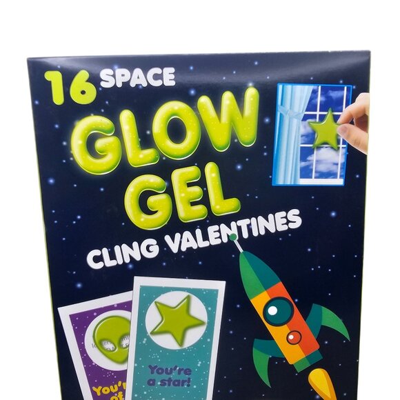 Space Glow Gel Cling Valentines Cards For Kids 16 Cards 2 packs - Picture 4 of 6